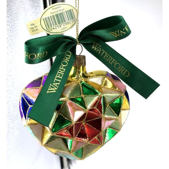 Waterford Ornament Seasons Faceted Glass Heart Holiday Heirlooms Quilted Poland - Picture 1 of 8